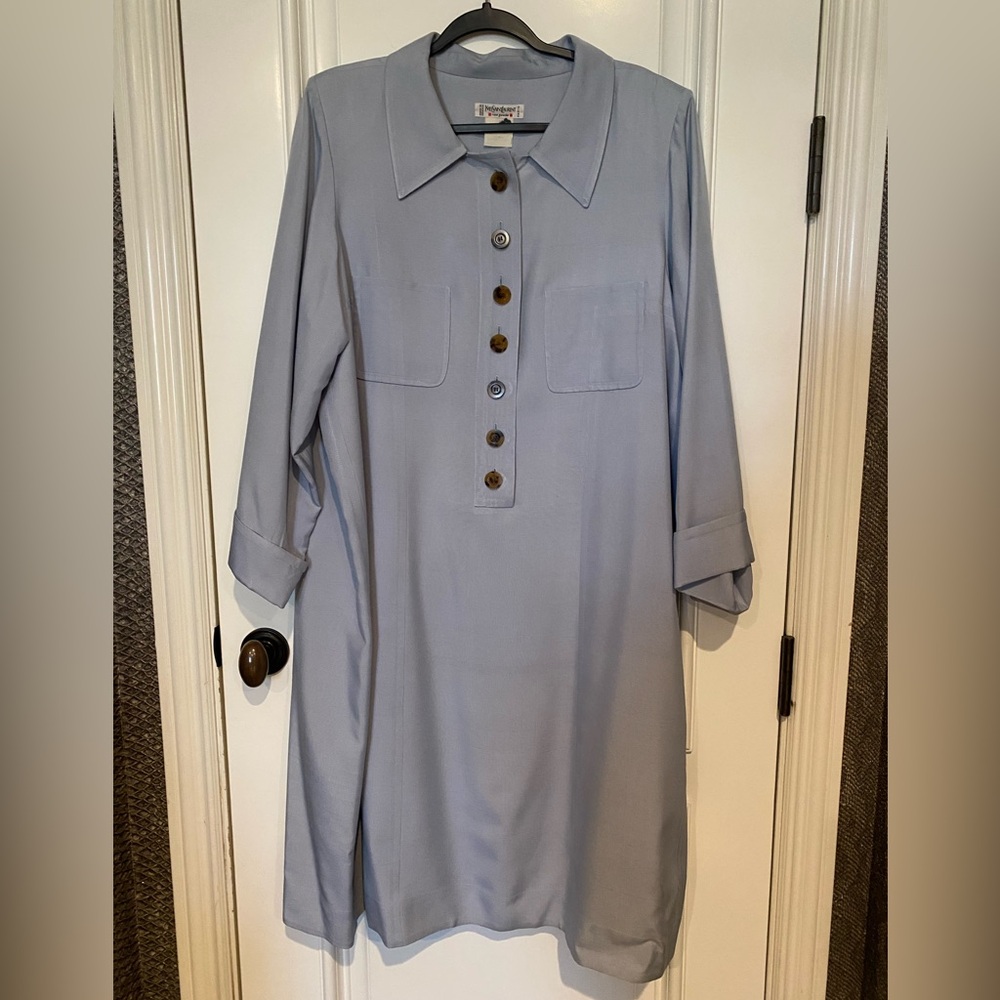 Yves Saint Laurent Silk Rive Gauche Women Shirt Dress Light Blue Button-Up Dress